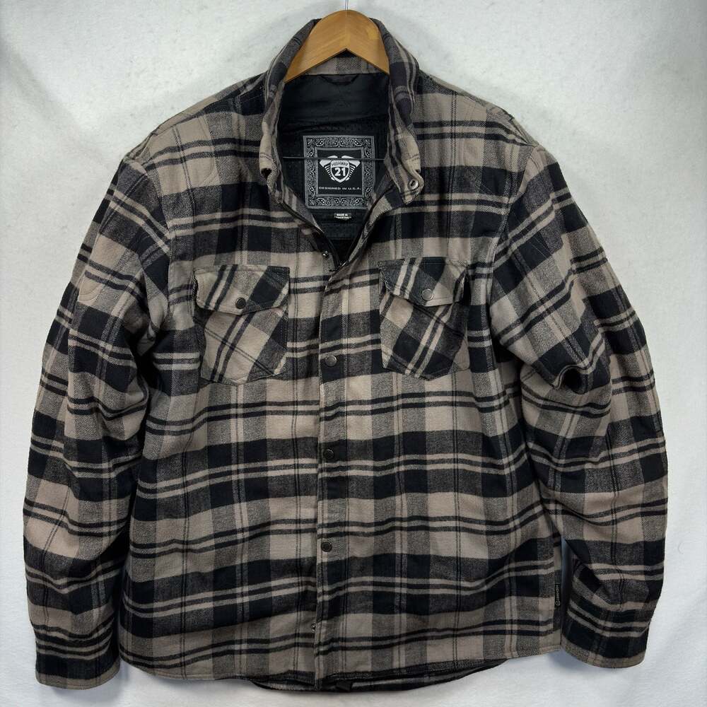Highway 21 Marksman Flannel Jacket Mens Brown Black Plaid‎ Armored Motorcycle
